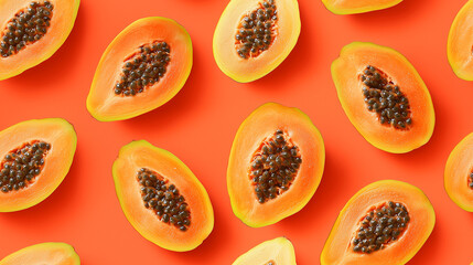 A pattern of papayas filling the entire frame, positioned in a tight grid with no gaps