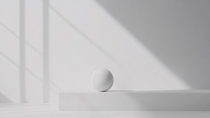 Wall Mural - White sphere standing on a white pedestal in a window light