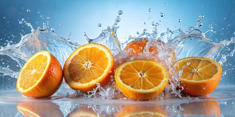 Canvas Print - Oranges creating vibrant splashes in water, oranges, water, splash, citrus, fruit, freshness, vibrant, motion, healthy