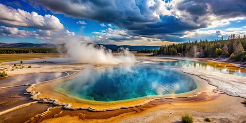 Wall Mural - Steam rising from a hot geothermal spring in Wyoming, geothermal, spring, Wyoming, steam, hot, steamy, natural, outdoor