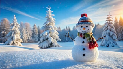 Sticker - Snowman made of snow standing in a winter wonderland , winter, Christmas, frozen, cold, holiday, outdoor, frosty, cheerful