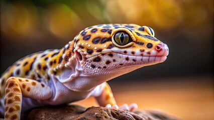 Canvas Print - Close up of a Leopard gecko lizard on a blurred background, Leopard gecko, lizard, eublepharis macularius, reptile, animal