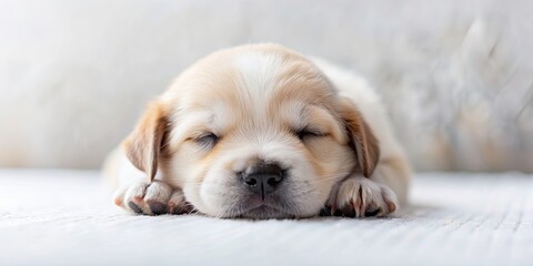 Poster - Adorable sleeping puppy in peaceful slumber, puppy, dog, sleeping, cute, small, furry, fluffy, pet, nap, rest, peaceful