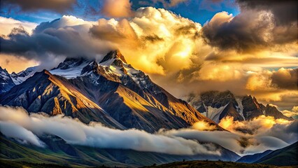 Sticker - Clouds casting shadows over the majestic mountains , nature, scenery, landscape, clouds, sky, weather, mountains