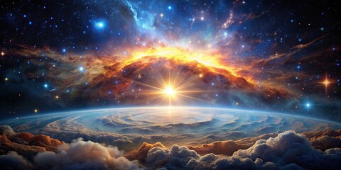 Wall Mural - cosmic cloud of interstellar dust and gas illuminated by a brilliant supernova against a star-filled