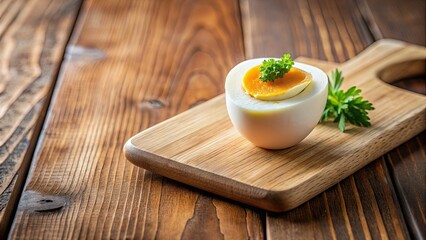 Canvas Print - Boiled egg on a wooden chopping board, boiled egg, prepared, snack, breakfast, healthy, protein, nutrition, wooden board