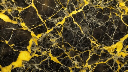 Canvas Print - Luxurious black marble with fine veins on a solid lemon yellow background, luxurious, black marble, fine veins