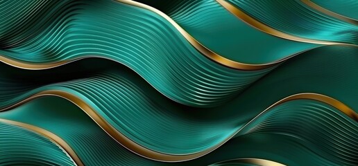 Wall Mural - Abstract background with wavy lines in shades of teal and gold. Ideal for modern designs, presentations, and branding.