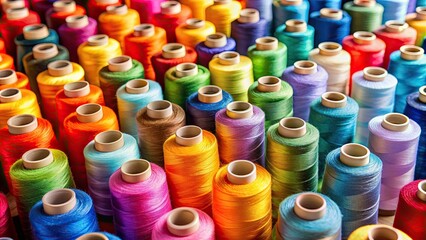 Sticker - Spools of colorful threads used in textile industry, textile, spool, thread, sewing, colorful, fabric, craft