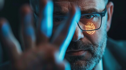 Man with Fingerprint Scan in his Glasses