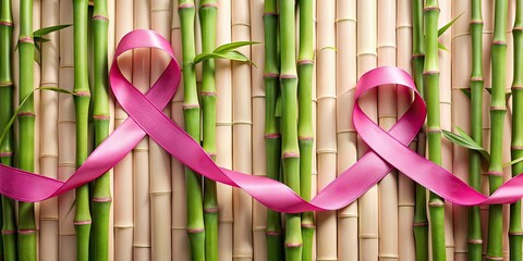 Wall Mural - Pink ribbons intertwined with bamboo radiance , pink, ribbons, bamboo, radiance, intertwined, delicate, feminine