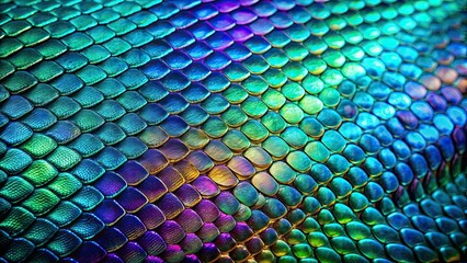 Poster - Iridescent snake skin with shimmering shades of green, blue, and purple , exotic, texture, scales, reptile, pattern