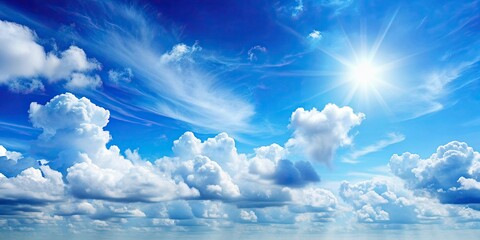 Poster - Blue sky background with fluffy white clouds, sky, blue, clouds, fluffy, white, background, weather, nature, atmospheric