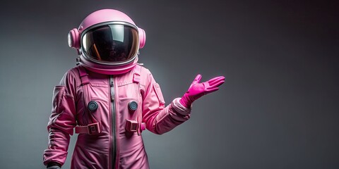 Sticker - Pink astronaut jumpsuit with helmet and gloves , space, exploration, science fiction, futuristic, costume, uniform, galaxy