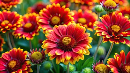 Canvas Print - Vibrant red and yellow flowers in full bloom, vibrant, red, yellow, flowers, bloom, nature, garden, floral, petals, colorful