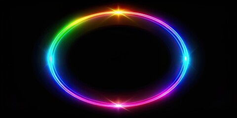 Wall Mural - brightly glowing colorful iridescent thin circle of light set against a black background, black hole