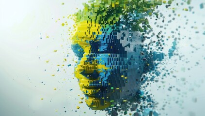 Wall Mural - digital face disintegrating into pixels
