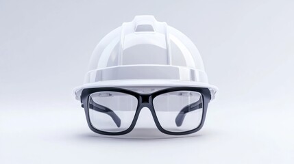 Wall Mural - White hard hat with protection eyeglasses isolated 