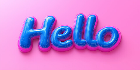 Blue and pink hello sign on a pink background