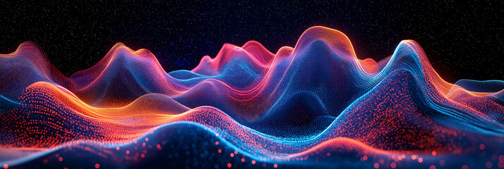 Aufkleber - Abstract glowing particles forming waves of digital landscape