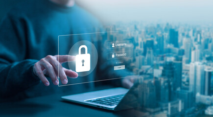 Wall Mural - lock mark cyber security technology digital. cybersecurity on the internet concept, password privacy