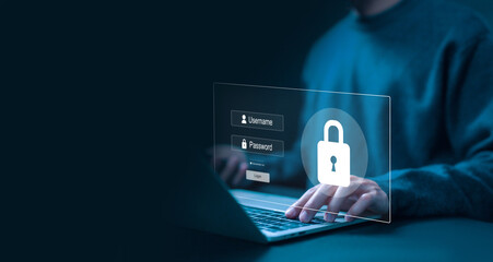 Wall Mural - lock mark cyber security technology digital. cybersecurity on the internet concept, password privacy