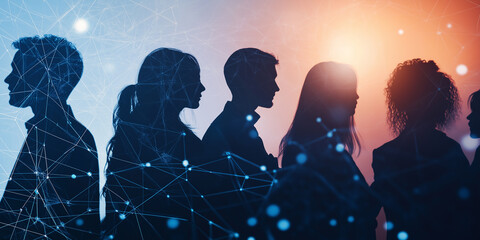 Aufkleber - Business people silhouettes with global communication network