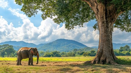 Elephant in a Lush Landscape