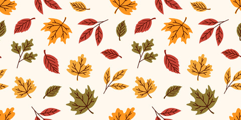 Seamless pattern with the image of autumn leaves. Flat vector illustration.