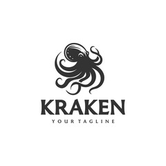 Sticker - kraken or octopus silhouette logo vector illustration
