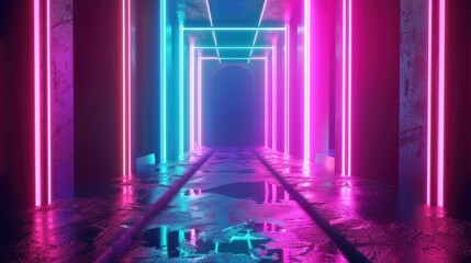 Wall Mural - Neon Lights Corridor