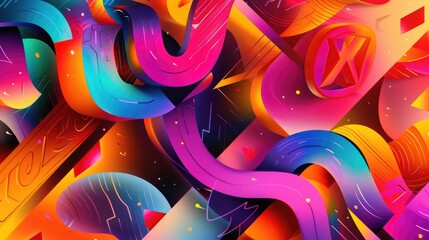 Wall Mural - Abstract colorful 3D geometric shapes with vibrant gradients in a futuristic style.