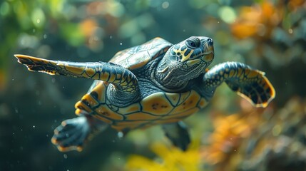 Canvas Print - Turtle Swimming Underwater