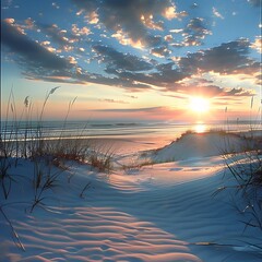 Wall Mural - Sunset over dunes at the Baltic Sea in Poland.