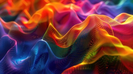 Close-up view of a multicolored fabric wave, suitable for textile designs or fashion-related projects