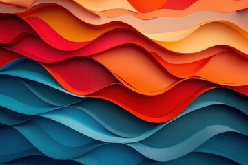 Wall Mural - Abstract Paper Wave Pattern in Red, Orange, and Blue