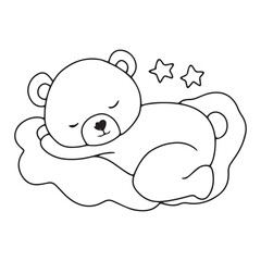 handrawn black line kawaii baby bear with variant activity gesture. coloring book character bear. el