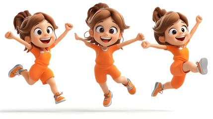 Sticker - A cheerful cartoon girl in an orange outfit jumping with joy.