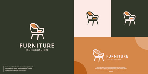 Wall Mural - armchair logo interior, minimalist style line art, vector design template.