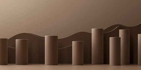 Poster - Abstract minimal background with geometric cylinders displaying products on brown background