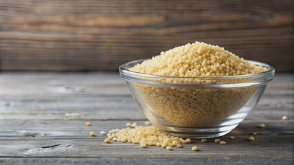 Wall Mural - Crumbly couscous cereal in a glass bowl on the table, couscous, cereal, food, breakfast, glass bowl, table, crumbly