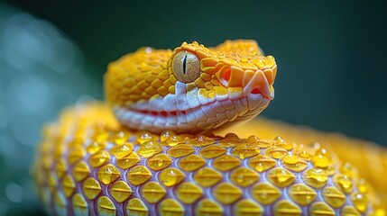 Poster - Close-Up of a Yellow Snake with Water Droplets