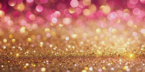 Wall Mural - Gold glitter on a pink background, creating a festive holiday abstract look, glitter, gold, pink, background, shiny