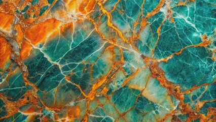 Wall Mural - Close up texture of vibrant emerald and orange marble with intricate veining , marble, close up, texture, emerald, orange