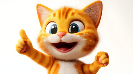 Wall Mural - A cheerful animated orange kitten with big eyes giving a thumbs-up gesture.