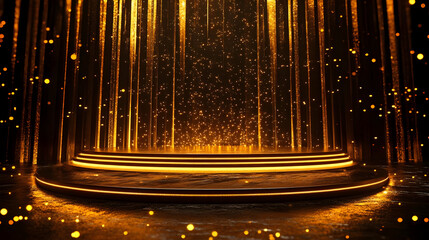 Sticker - A glowing stage with golden lights and sparkling particles, creating a magical atmosphere.