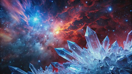 Wall Mural - radiant ice crystals against a cosmic red and blue nebula, creating a stunning visual contrast, ice 