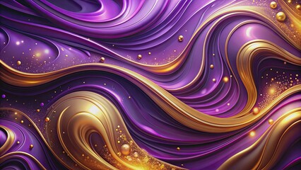 Wall Mural - Abstract purple background with gold swirls, fluid shapes, gradient effect, and glitter texture , purple, background, gold