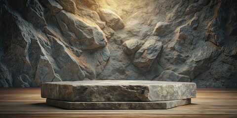 Wall Mural - Stone podium with rock texture background, cinematic atmosphere , stone, podium, rock, texture, background, cinematic, atmosphere