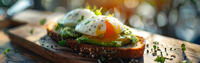 Poster - Healthy breakfast toast with avocado smash and boiled egg